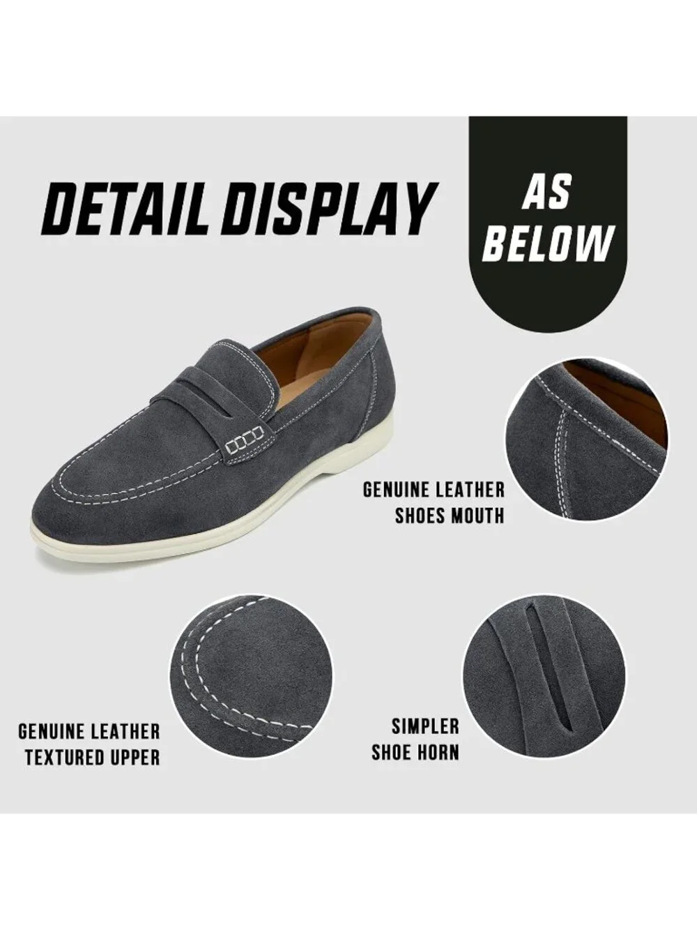 🆕Men's Grey Leather Loafers Slip-On Moccasins Suede Dress Shoes Lightweight